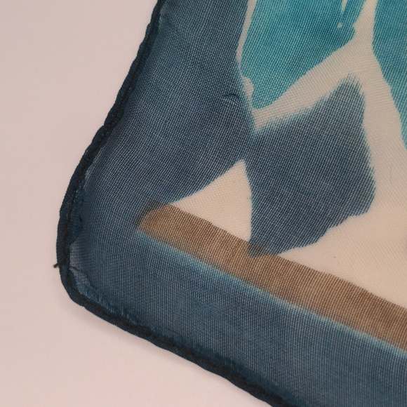 Vintage 70s Teal & Brown Scarf Sheer Aztec Print Western Boho Bandana - Picture 5 of 8